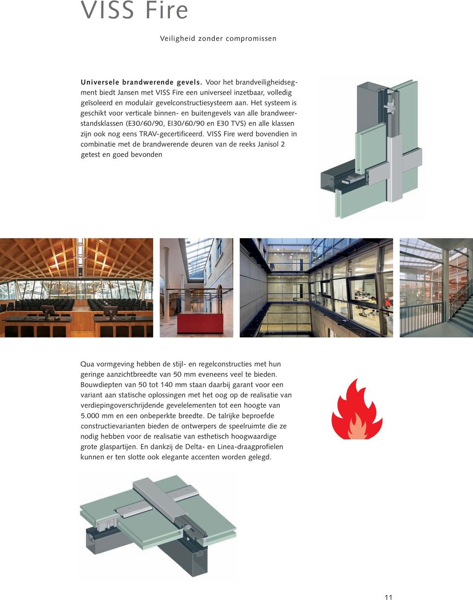 Het systeem is geschikt voor verticale binnen- en buitengevels van alle brandweerstandsklassen (E30/60/90, EI30/60/90 en E30 TVS) en alle klassen zijn ook nog eens TRAV-gecertificeerd.