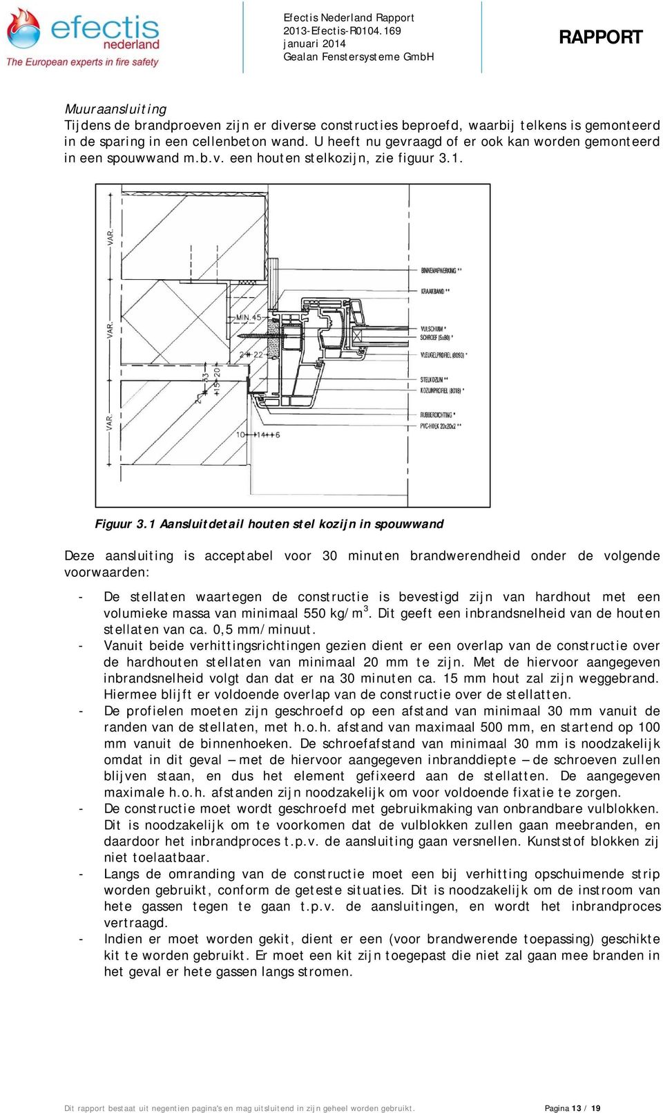 1 Aansluitdetail houten stel kozijn in spouwwand Deze aansluiting is acceptabel voor 30 minuten brandwerendheid onder de volgende voorwaarden: - De stellaten waartegen de constructie is bevestigd