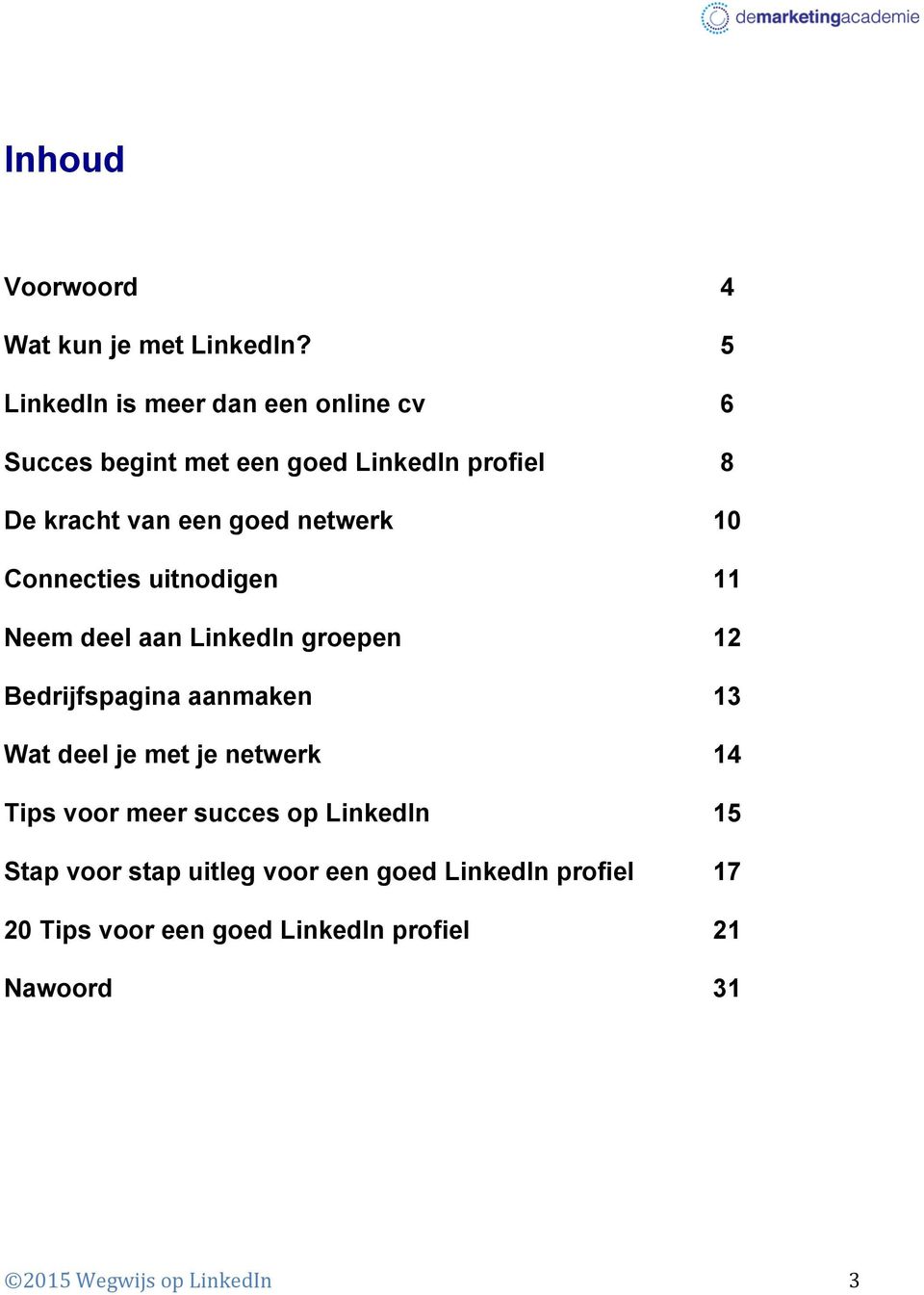 netwerk 10 Connecties uitnodigen 11 Neem deel aan LinkedIn groepen 12 Bedrijfspagina aanmaken 13 Wat deel je met