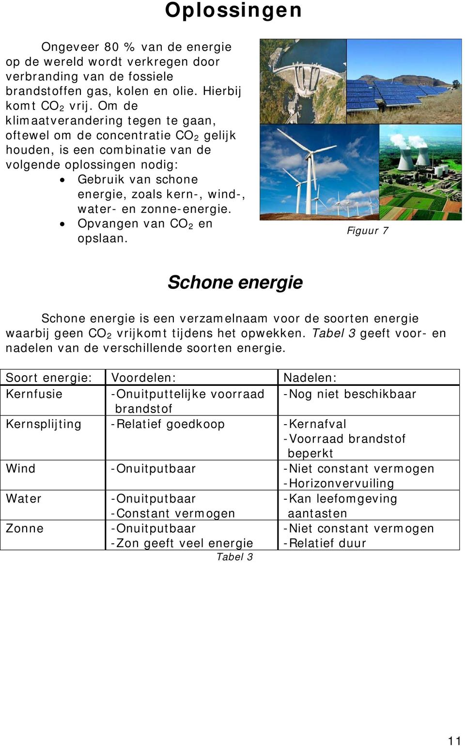 zonne-energie. Opvangen van CO 2 en opslaan. Figuur 7 Schone energie Schone energie is een verzamelnaam voor de soorten energie waarbij geen CO 2 vrijkomt tijdens het opwekken.