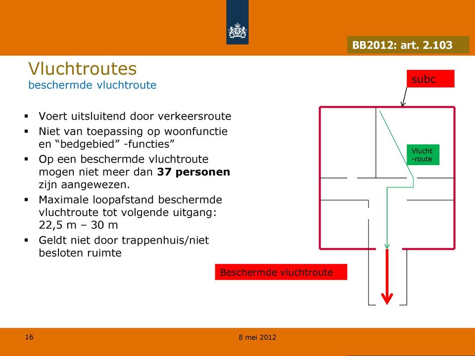 toepassing op woonfunctie en bedgebied -functies Op een beschermde vluchtroute mogen niet meer dan