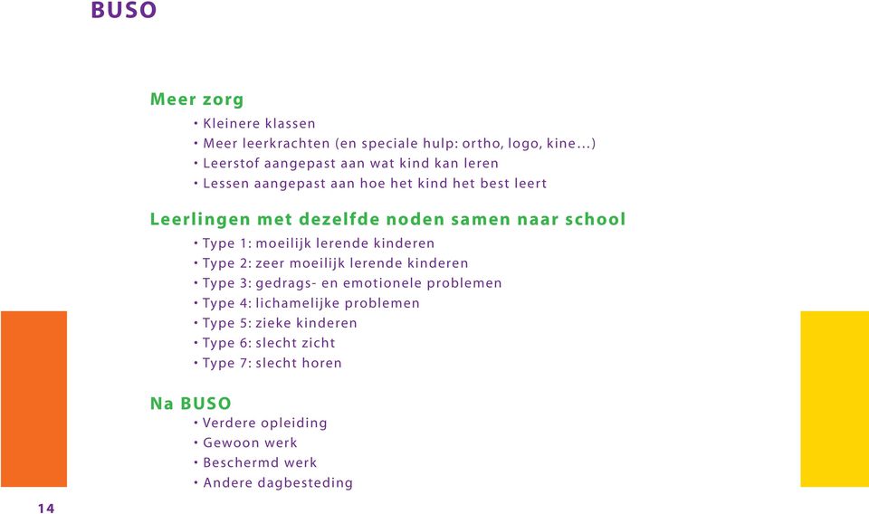 kinderen Type 2: zeer moeilijk lerende kinderen Type 3: gedrags- en emotionele problemen Type 4: lichamelijke problemen Type 5: