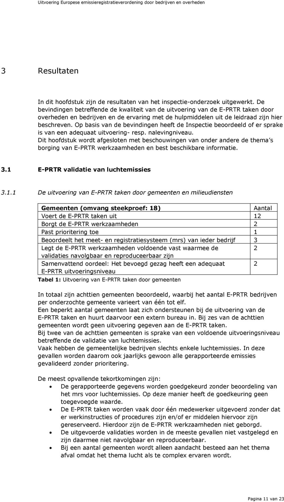 Op basis van de bevindingen heeft de Inspectie beoordeeld of er sprake is van een adequaat uitvoering- resp. nalevingniveau.