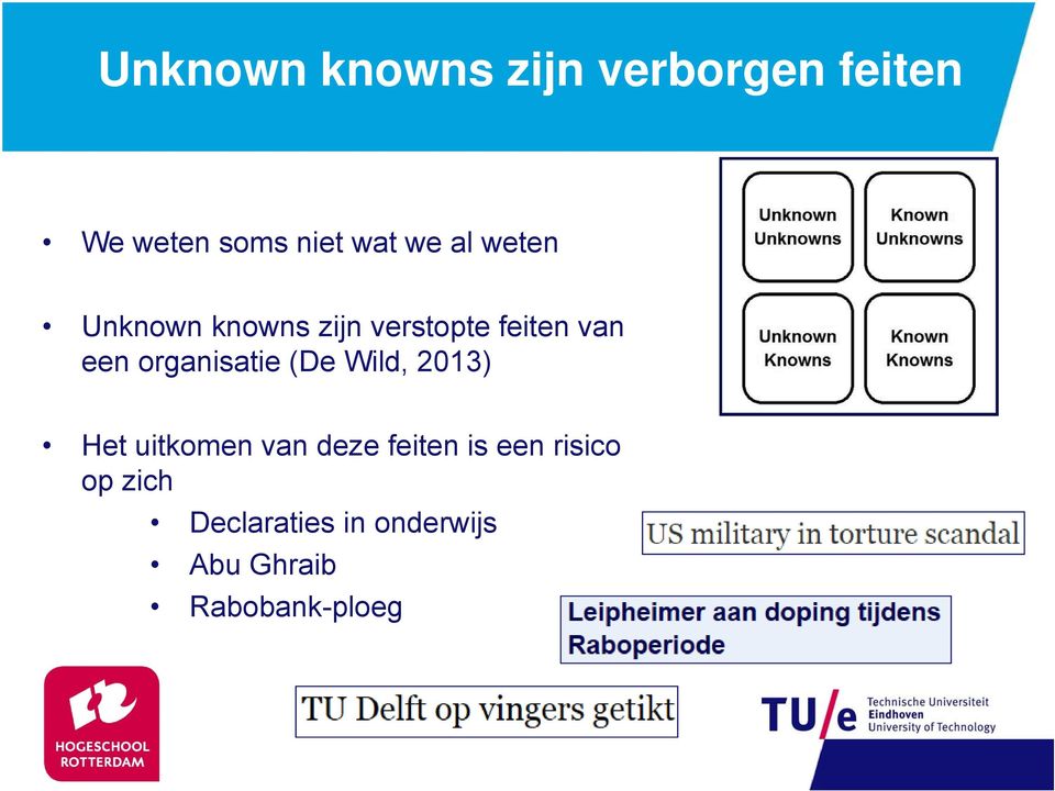 organisatie (De Wild, 2013) Het uitkomen van deze feiten is