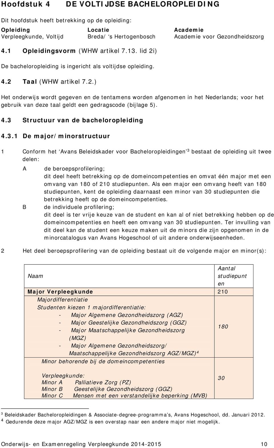 4.3 Structuur van de bacheloropleiding 4.3.1 De major/minorstructuur 1 Conform het Avans Beleidskader voor Bacheloropleidingen 3 bestaat de opleiding uit twee delen: A de beroepsprofilering; dit deel