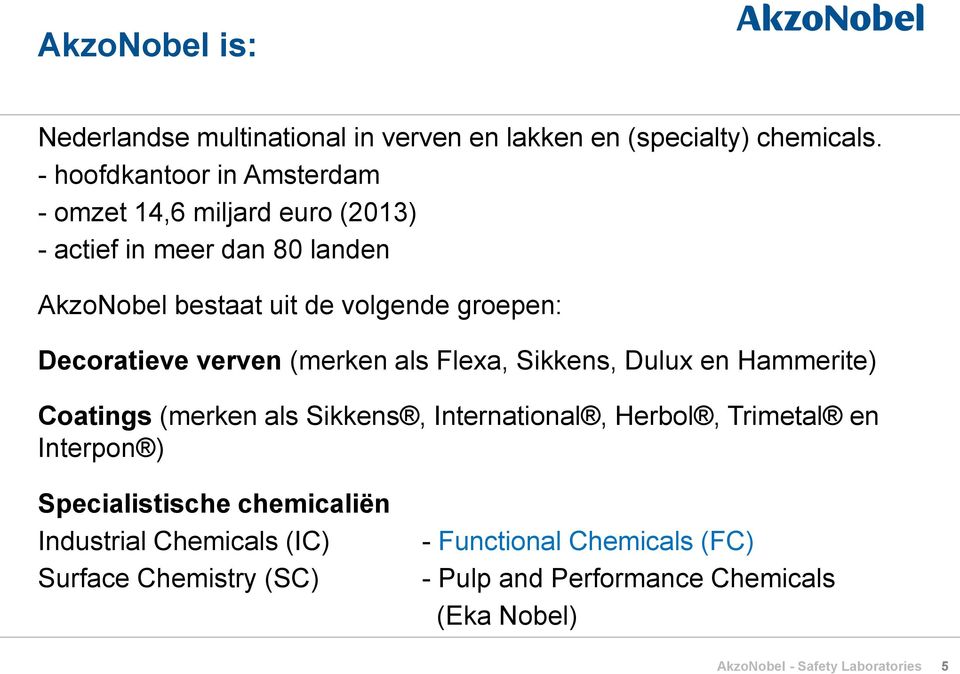 groepen: Decoratieve verven (merken als Flexa, Sikkens, Dulux en Hammerite) Coatings (merken als Sikkens, International, Herbol,