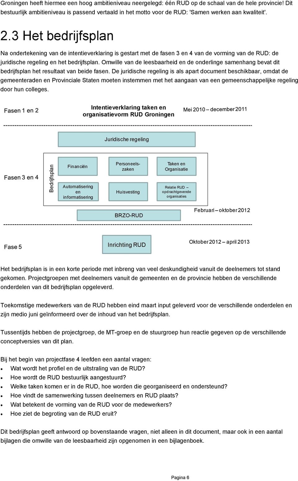 3 Het bedrijfsplan Na ondertekening van de intentieverklaring is gestart met de fasen 3 en 4 van de vorming van de RUD: de juridische regeling en het bedrijfsplan.