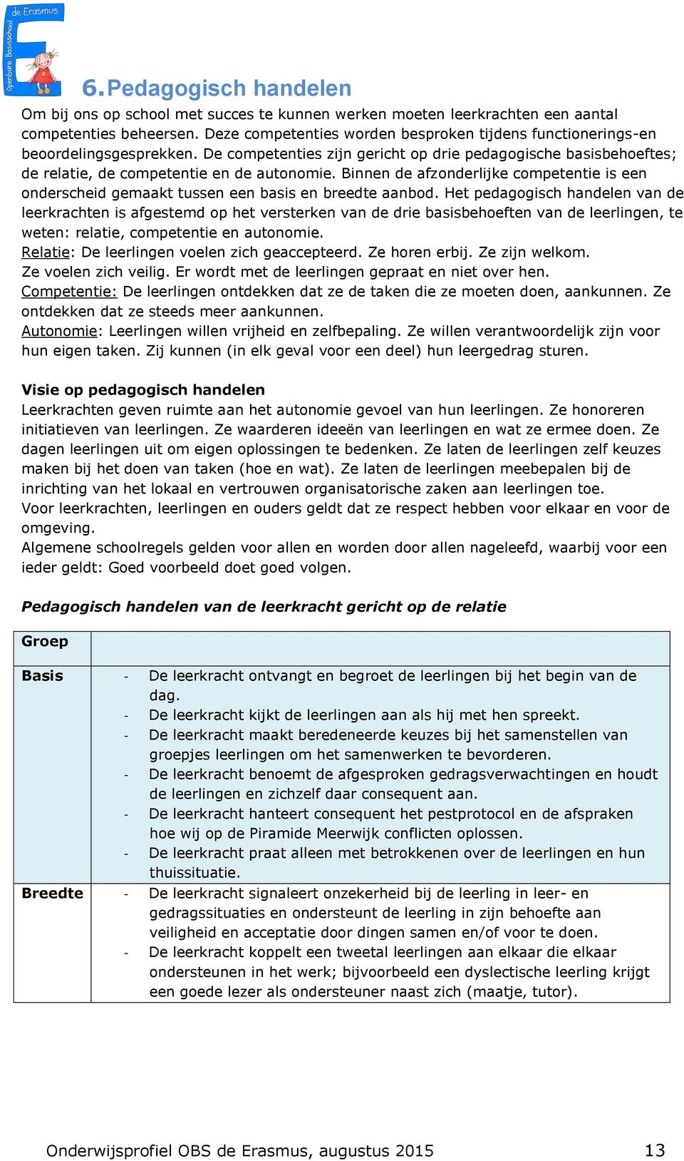 Binnen de afzonderlijke competentie is een onderscheid gemaakt tussen een basis en breedte aanbod.