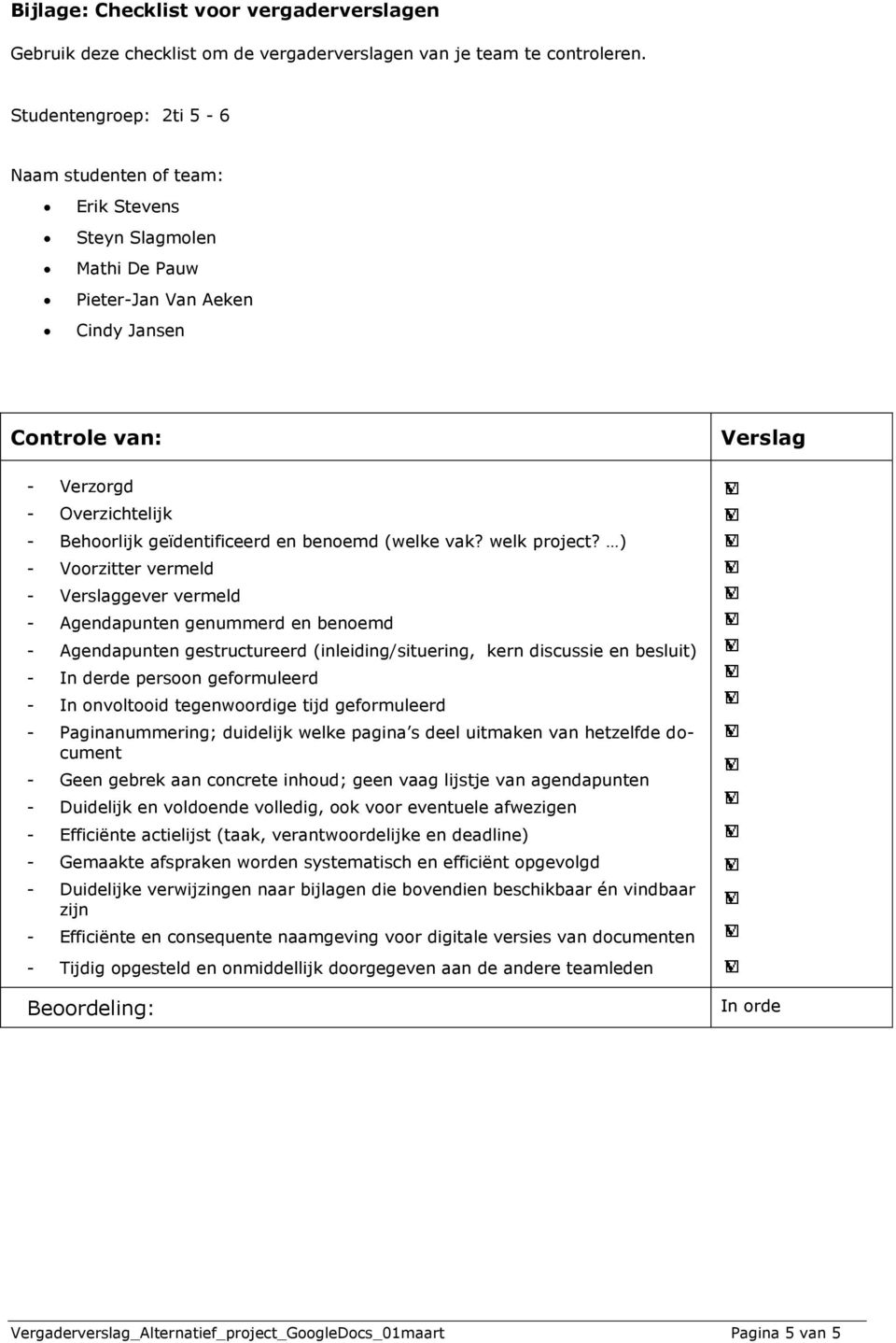 geïdentificeerd en benoemd (welke vak? welk project?