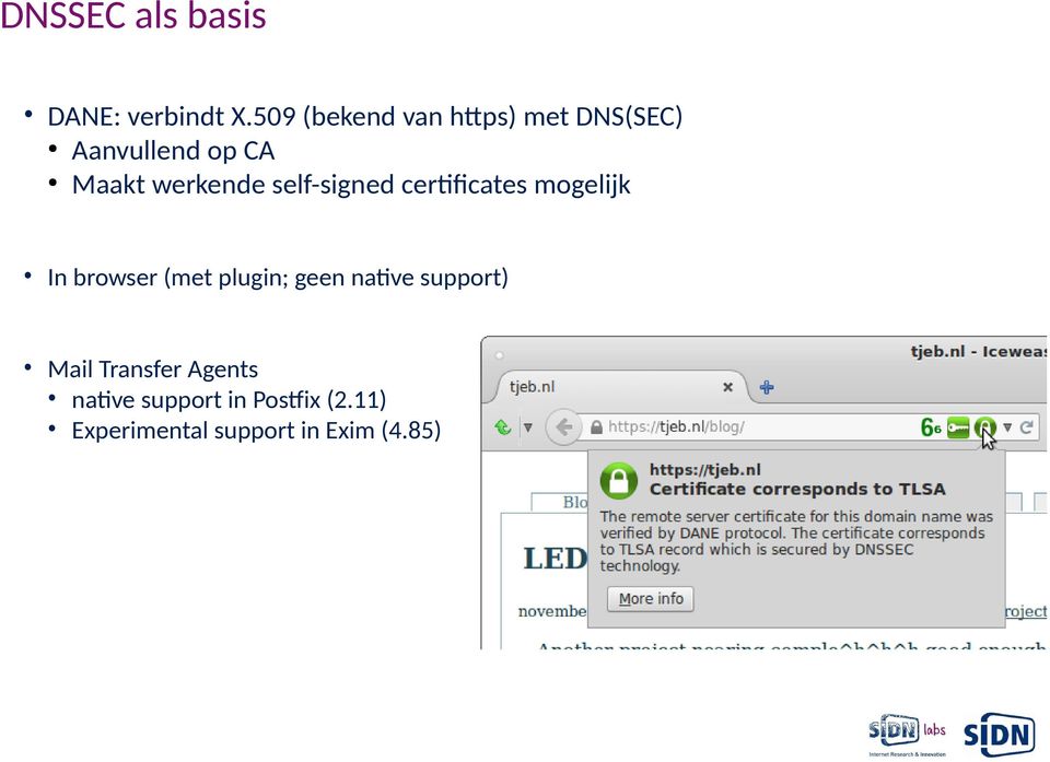 self-signed certificates mogelijk In browser (met plugin; geen