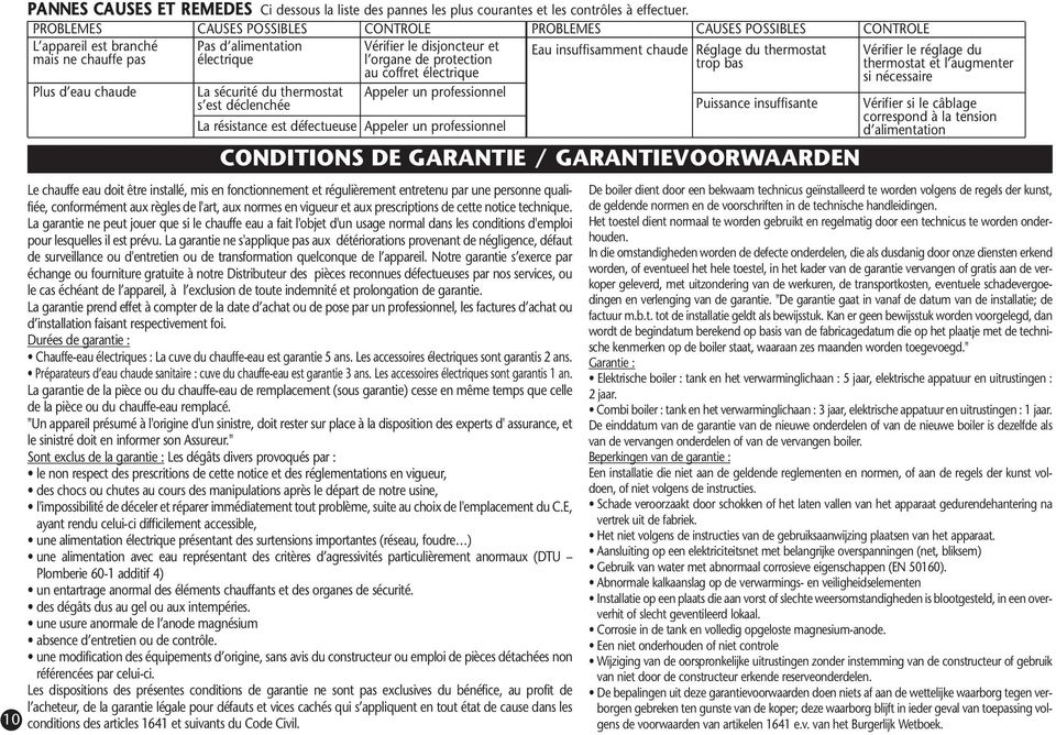 le réglage du mais ne chauffe pas électrique l organe de protection trop bas thermostat et l augmenter au coffret électrique si nécessaire Plus d eau chaude La sécurité du thermostat Appeler un