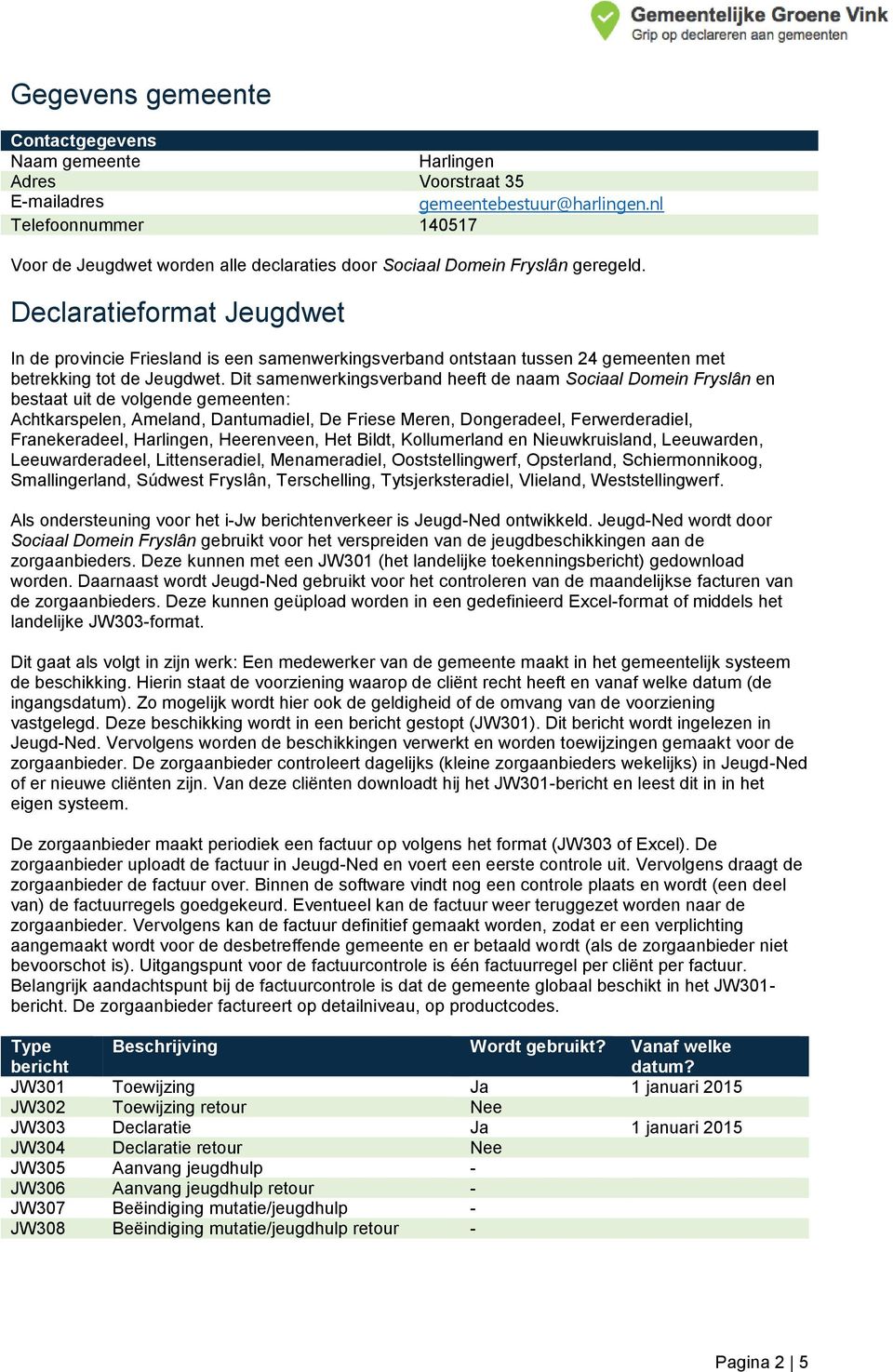 Declaratieformat Jeugdwet In de provincie Friesland is een samenwerkingsverband ontstaan tussen 24 gemeenten met betrekking tot de Jeugdwet.