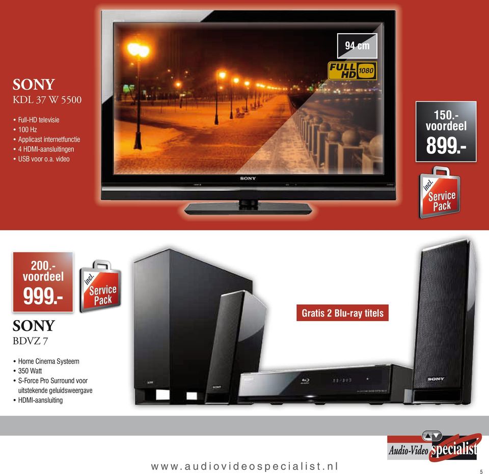 - Sony BDVZ 7 Home Cinema Systeem 350 Watt S-Force Pro Surround voor
