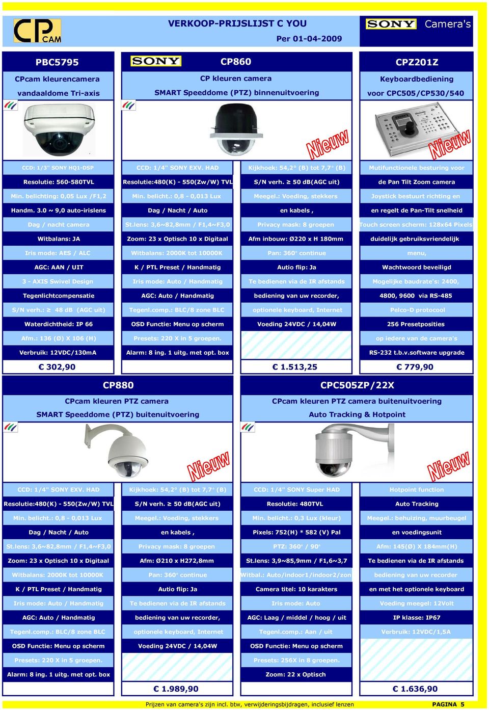 belichting: 0,05 Lux /F1,2 Min. belicht.: 0,8-0,013 Lux Meegel.: Voeding, stekkers Joystick bestuurt richting en Handm. 3.