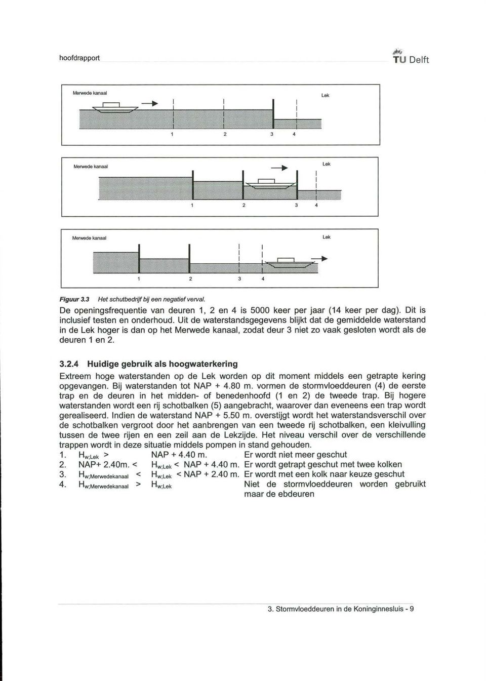 Uit de waterstandsgegevens blijkt dat de gemiddelde waterstand in de Lek hoger is dan op het Merwede kanaal, zodat deur 3 niet zo vaak gesloten wordt als de deuren 1 en 2.