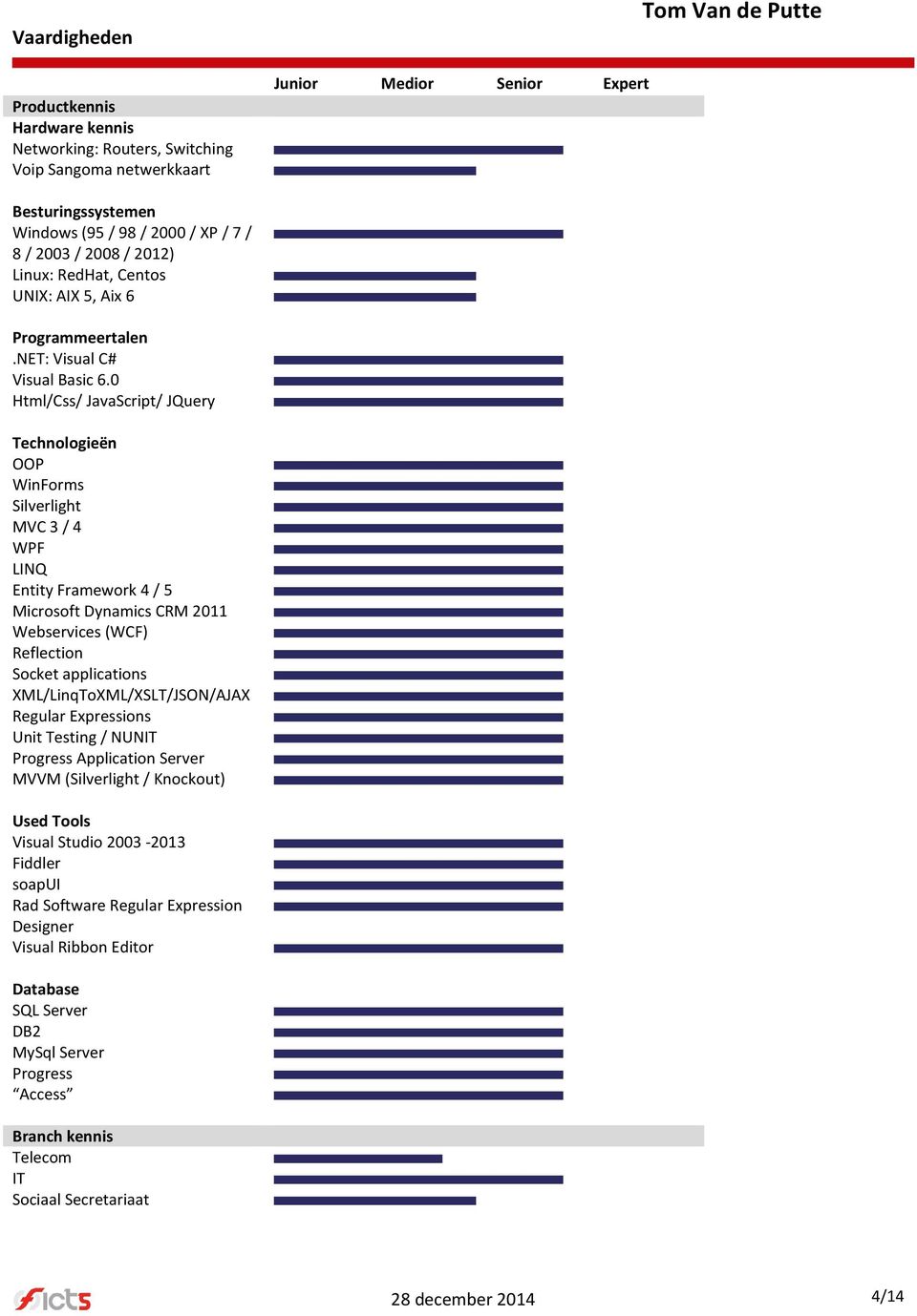 0 Html/Css/ JavaScript/ JQuery Technologieën OOP WinForms Silverlight MVC 3 / 4 WPF LINQ Entity Framework 4 / 5 Microsoft Dynamics CRM 2011 Webservices (WCF) Reflection Socket applications