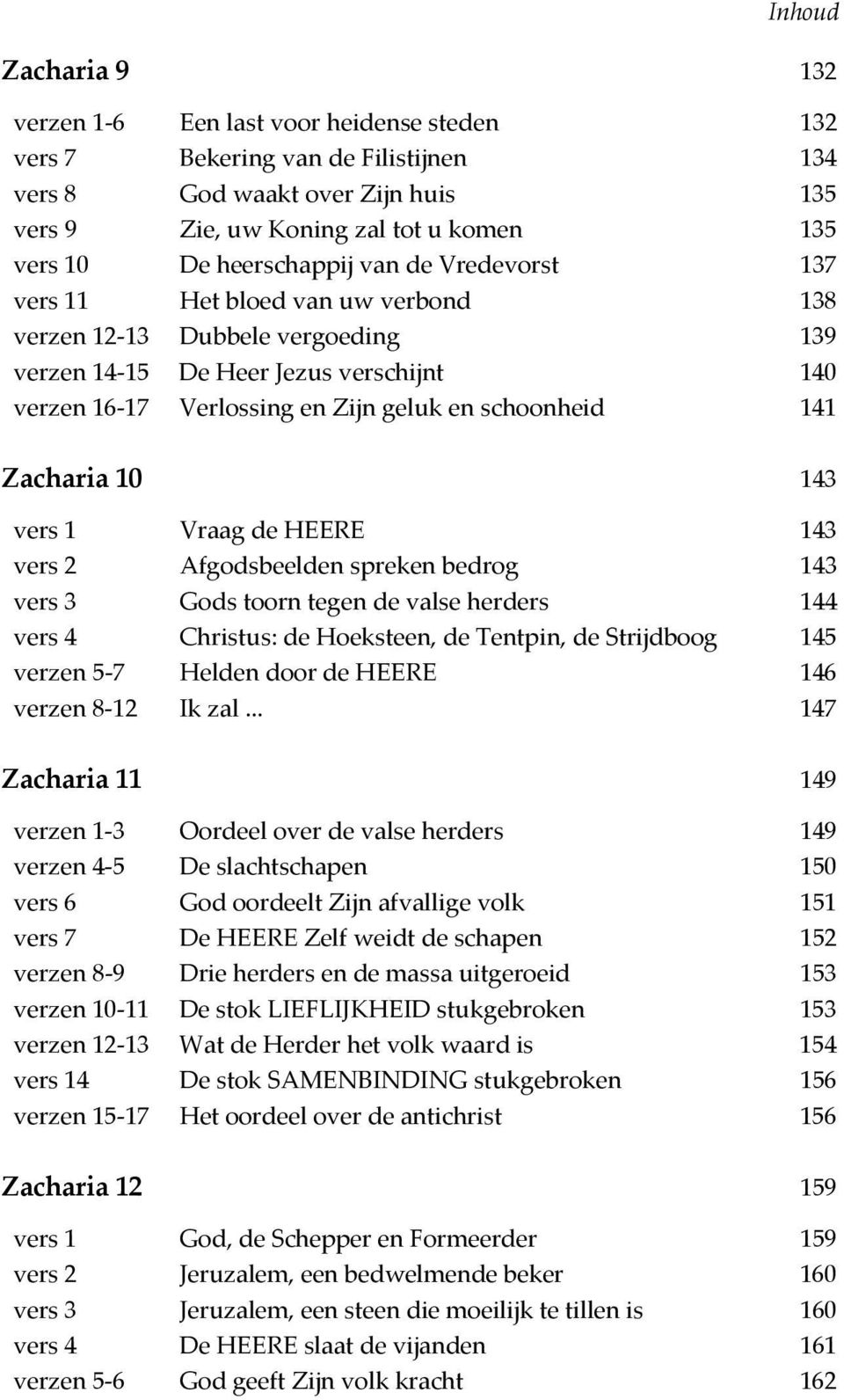 schoonheid 141 Zacharia 10 143 vers 1 Vraag de HEERE 143 vers 2 Afgodsbeelden spreken bedrog 143 vers 3 Gods toorn tegen de valse herders 144 vers 4 Christus: de Hoeksteen, de Tentpin, de Strijdboog