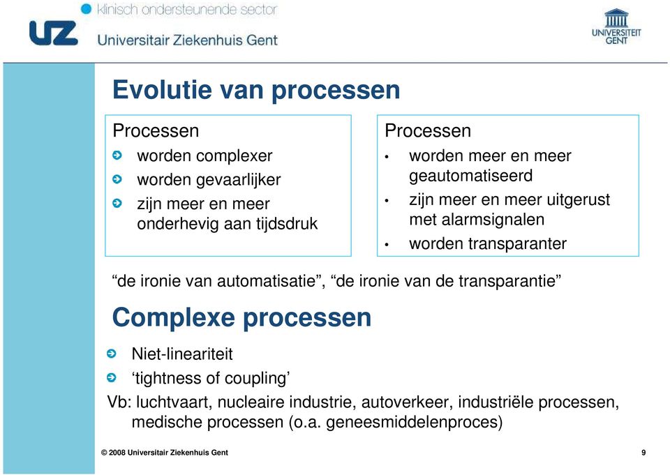 ironie van automatisatie, de ironie van de transparantie Complexe processen Niet-lineariteit tightness of coupling