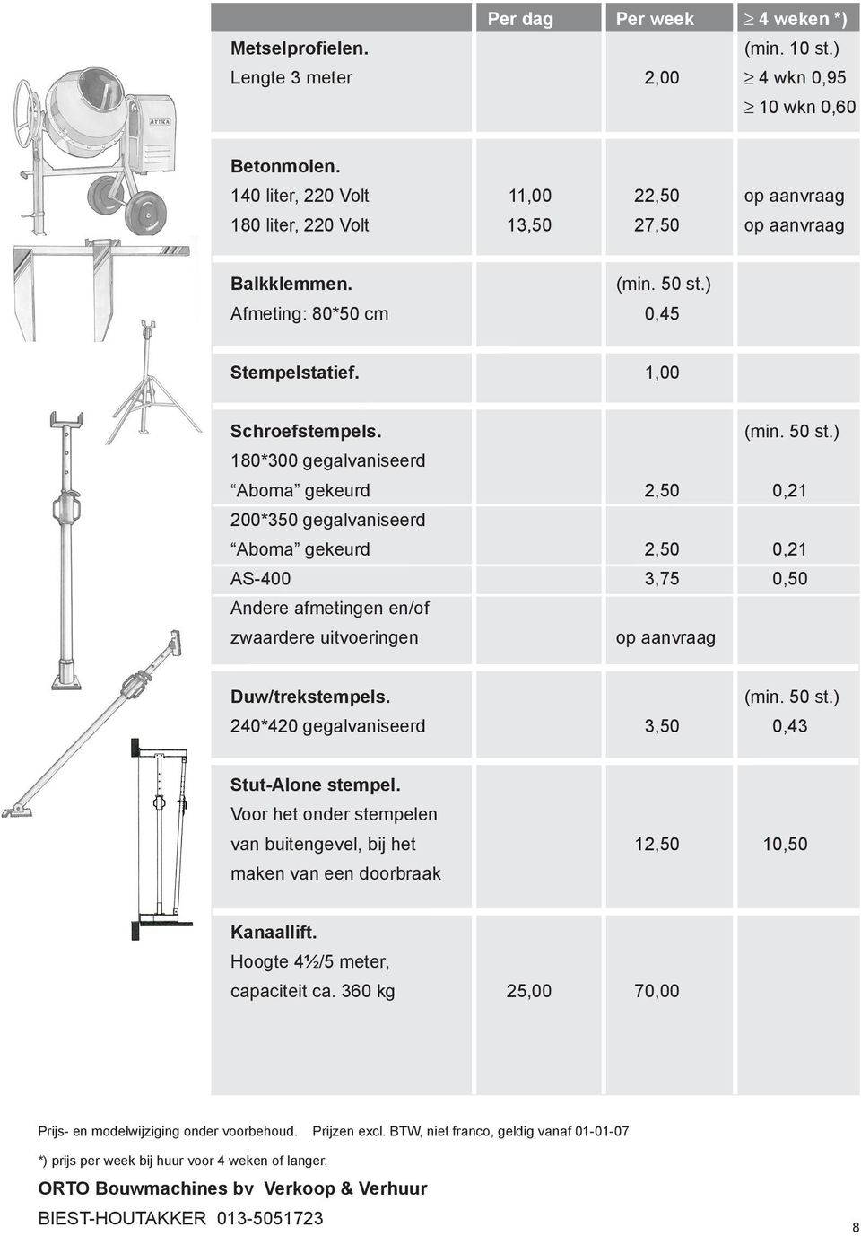 ) Afmeting: 80*50 cm 0,45 Stempelstatief. 1,00 Schroefstempels. (min. 50 st.