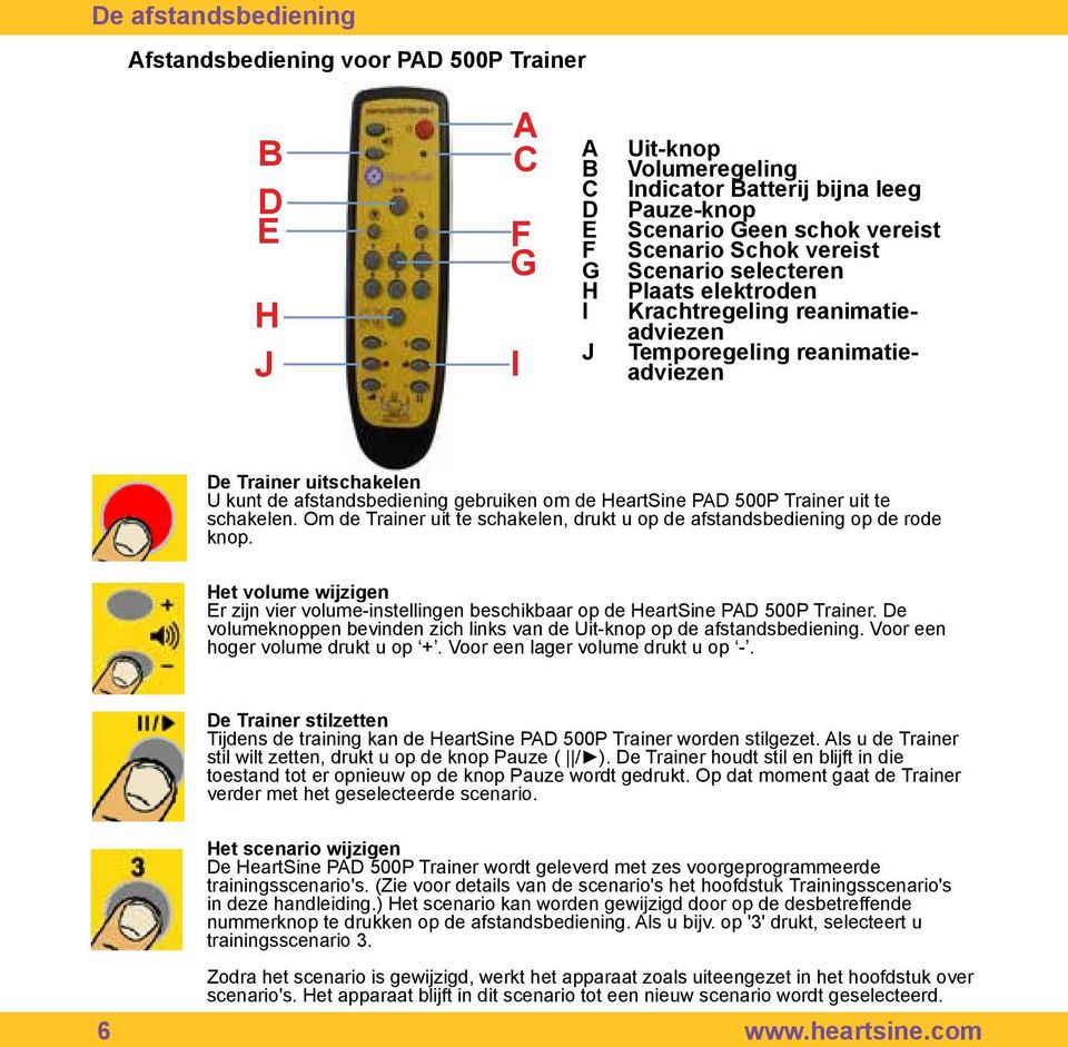 HeartSine PAD 500P Trainer uit te schakelen. Om de Trainer uit te schakelen, drukt u op de afstandsbediening op de rode knop.