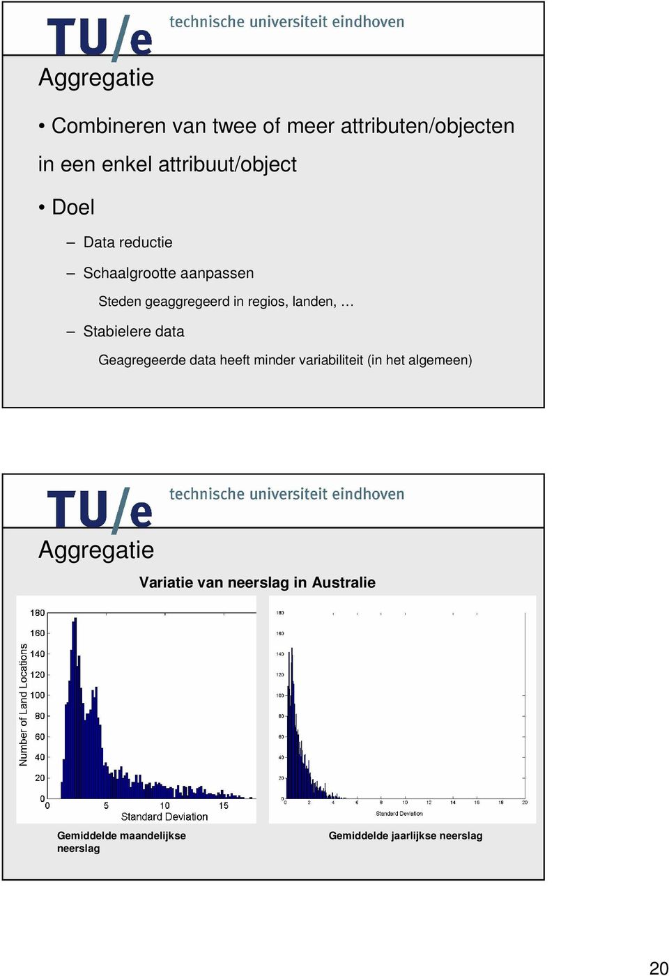 Stabielere data Geagregeerde data heeft minder variabiliteit (in het algemeen) Aggregatie