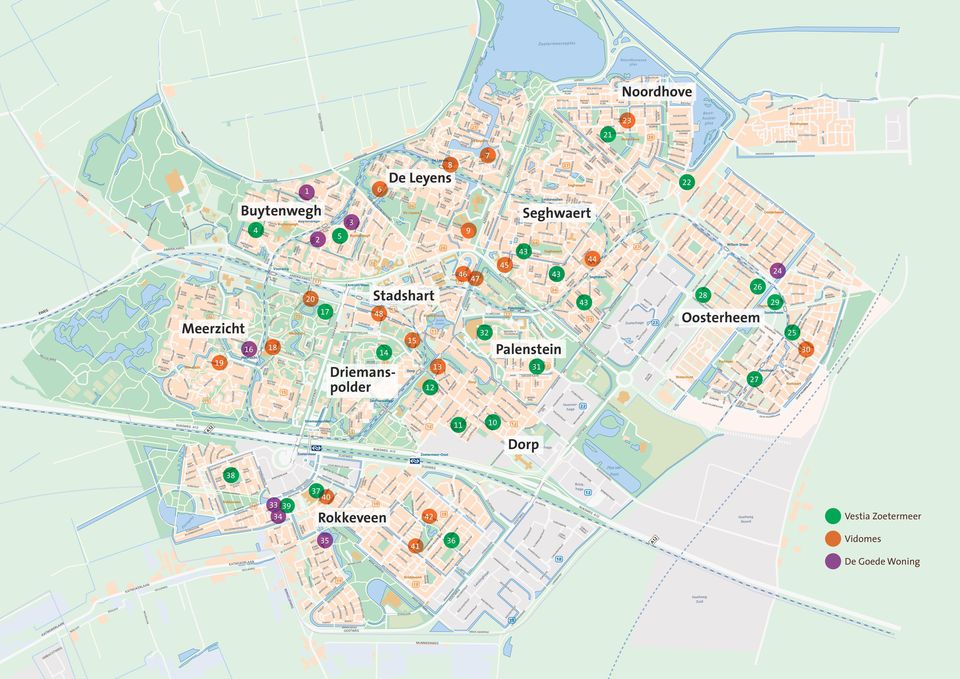 29 25 30 11 10 Dorp 38 37 40 33 39 34 Rokkeveen 42 Vestia Zoetermeer 35 41 36 Vidomes De Goede