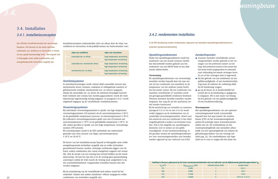 Het bepaalt ook in belangrijke mate welke (combinaties van) energiebesparende technieken mogelijk zijn. Installatieconcepten onderscheiden zich van elkaar door de wijze van ventileren en verwarmen.