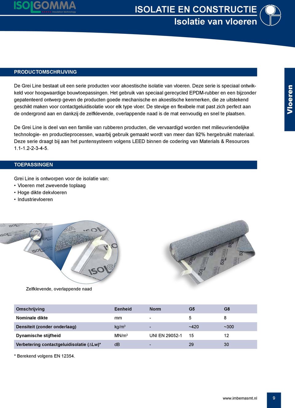 contactgeluidisolatie voor elk type vloer. De stevige en flexibele mat past zich perfect aan de ondergrond aan en dankzij de zelfklevende, overlappende naad is de mat eenvoudig en snel te plaatsen.