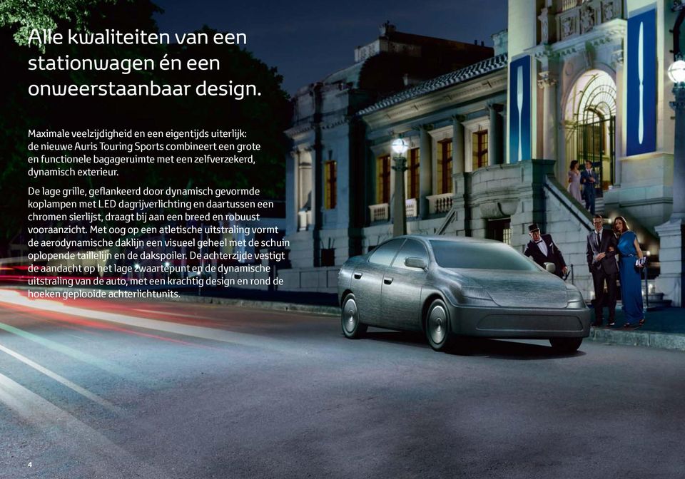 De lage grille, geflankeerd door dynamisch gevormde koplampen met LED dagrijverlichting en daartussen een chromen sierlijst, draagt bij aan een breed en robuust vooraanzicht.