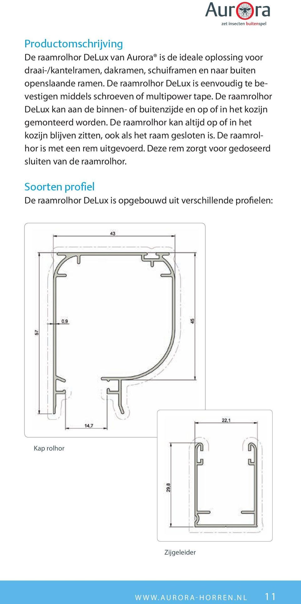 De raamrolhor DeLux kan aan de binnen- of buitenzijde en op of in het kozijn gemonteerd worden.