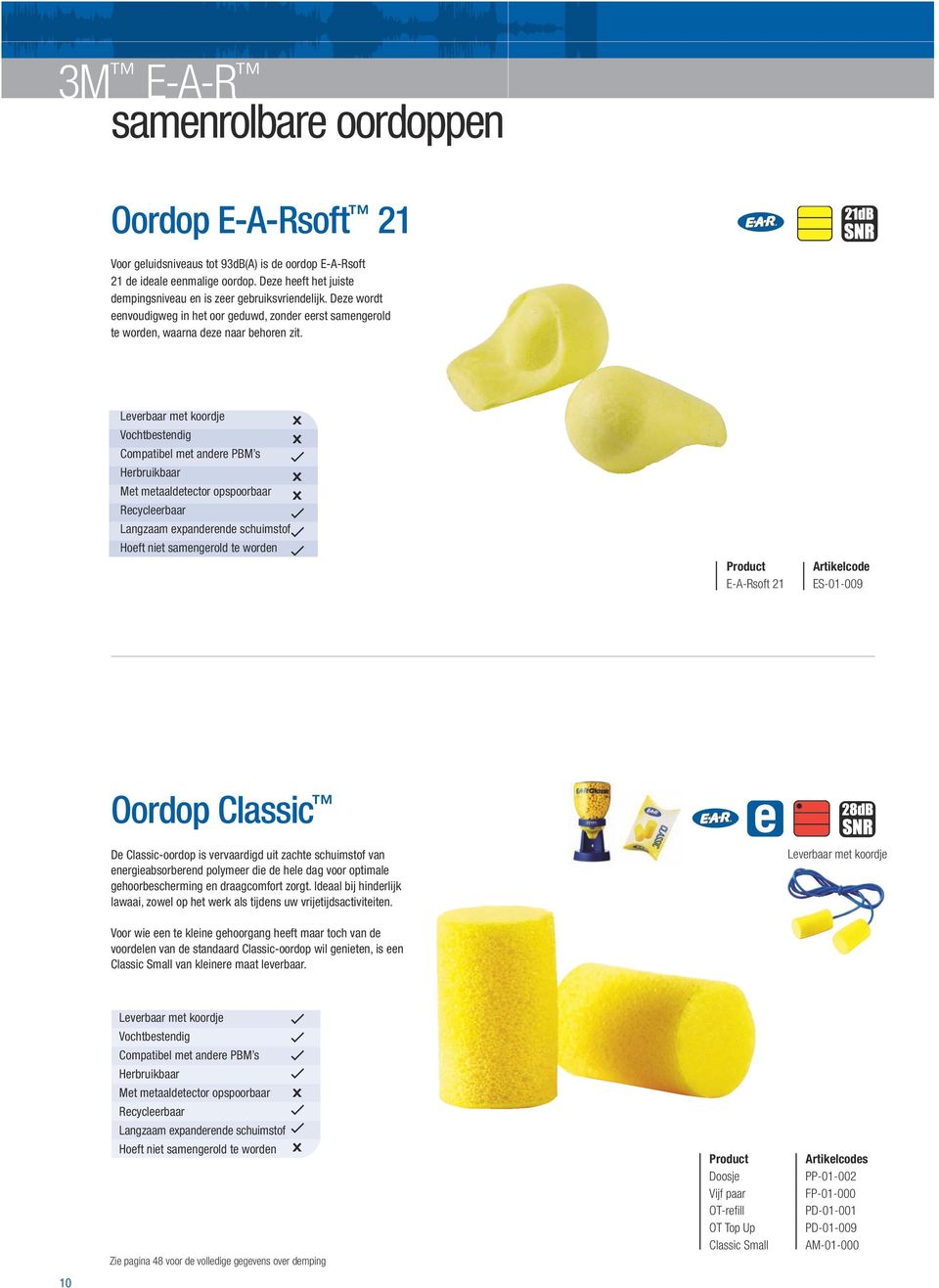 Langzaam epanderende schuimstof E-A-Rsoft 21 Artikelcode ES-01-009 Oordop Classic De Classic-oordop is vervaardigd uit zachte schuimstof van energieabsorberend polymeer die de hele dag voor optimale