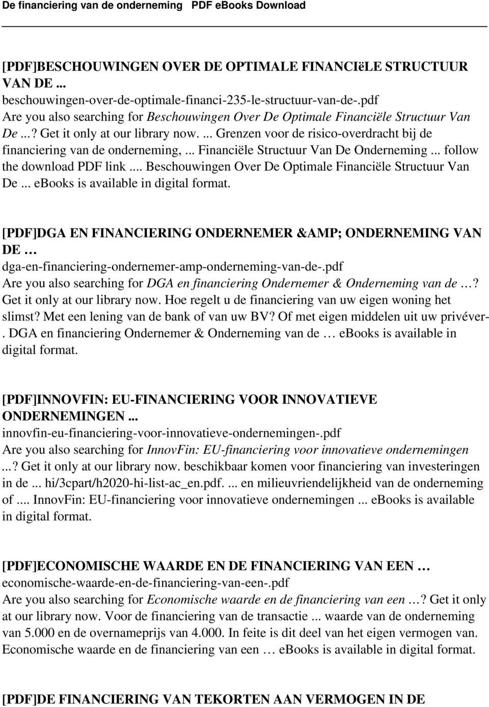 .. Financiële Structuur Van De Onderneming... follow the download PDF link... Beschouwingen Over De Optimale Financiële Structuur Van De.