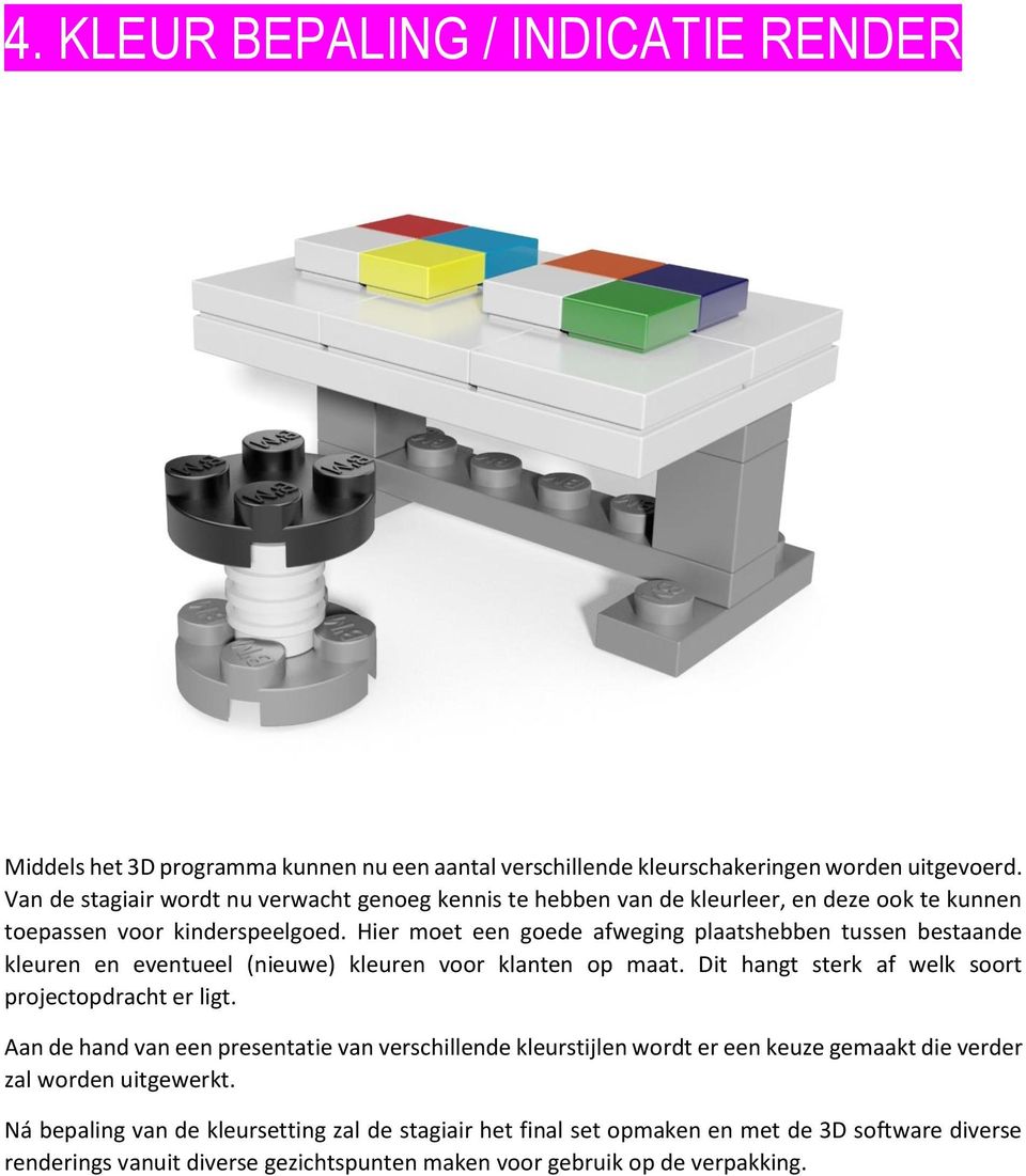 Hier moet een goede afweging plaatshebben tussen bestaande kleuren en eventueel (nieuwe) kleuren voor klanten op maat. Dit hangt sterk af welk soort projectopdracht er ligt.