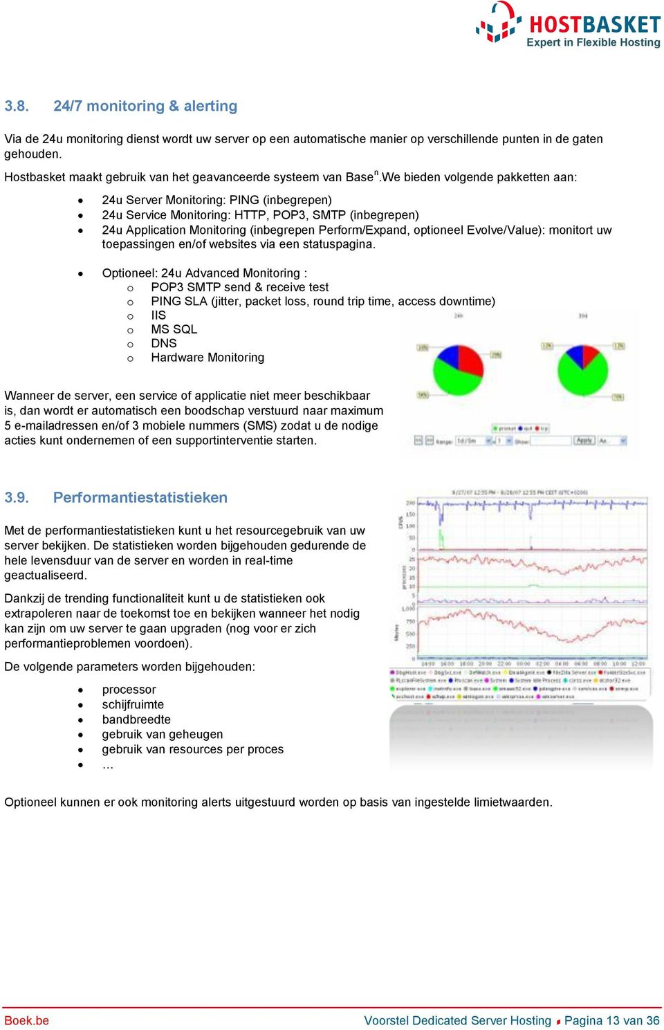 we bieden volgende pakketten aan: 24u Server Monitoring: PING (inbegrepen) 24u Service Monitoring: HTTP, POP3, SMTP (inbegrepen) 24u Application Monitoring (inbegrepen Perform/Expand, optioneel