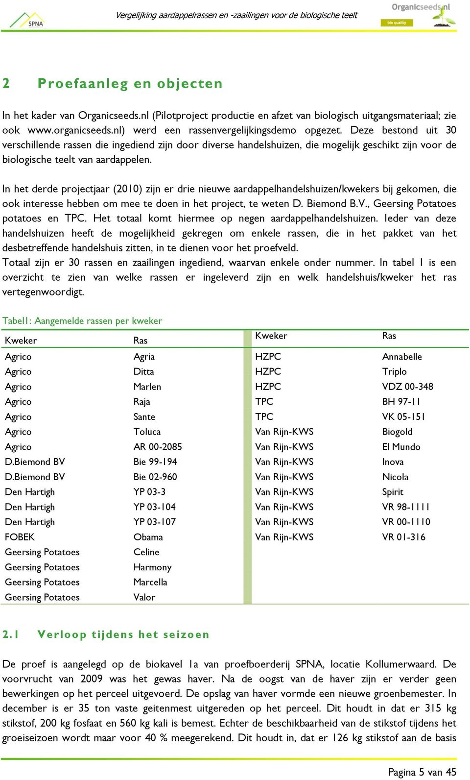 In het derde projectjaar (2010) zijn er drie nieuwe aardappelhandelshuizen/kwekers bij gekomen, die ook interesse hebben om mee te doen in het project, te weten D. Biemond B.V.