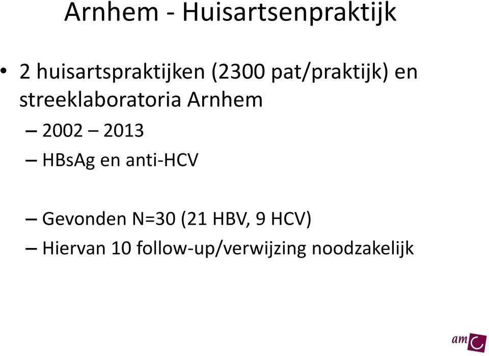 2002 2013 HBsAg en anti-hcv Gevonden N=30 (21