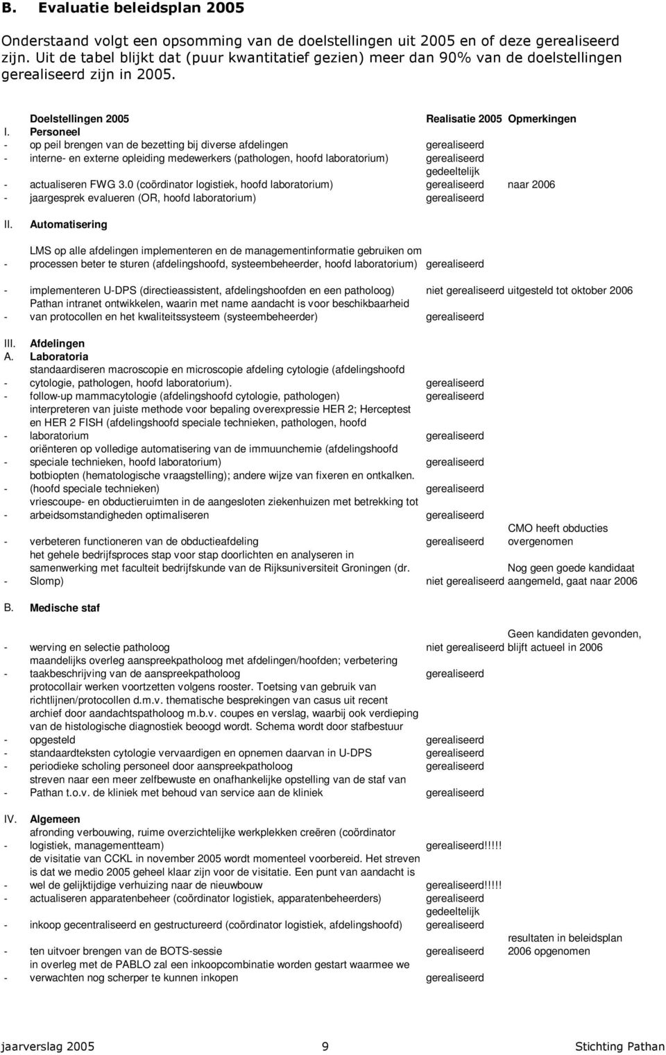 Personeel - op peil brengen van de bezetting bij diverse afdelingen gerealiseerd - interne- en externe opleiding medewerkers (pathologen, hoofd laboratorium) gerealiseerd - actualiseren FWG 3.