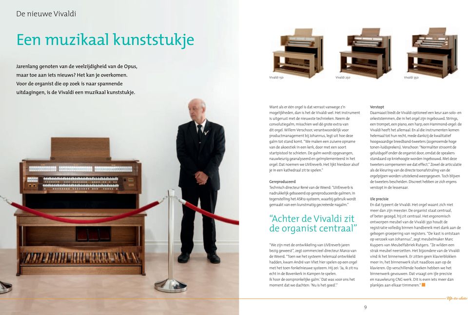 Vivaldi 150 Vivaldi 250 Vivaldi 350 Want als er één orgel is dat verrast vanwege z n mogelijkheden, dan is het de Vivaldi wel. Het instrument is uitgerust met de nieuwste technieken.