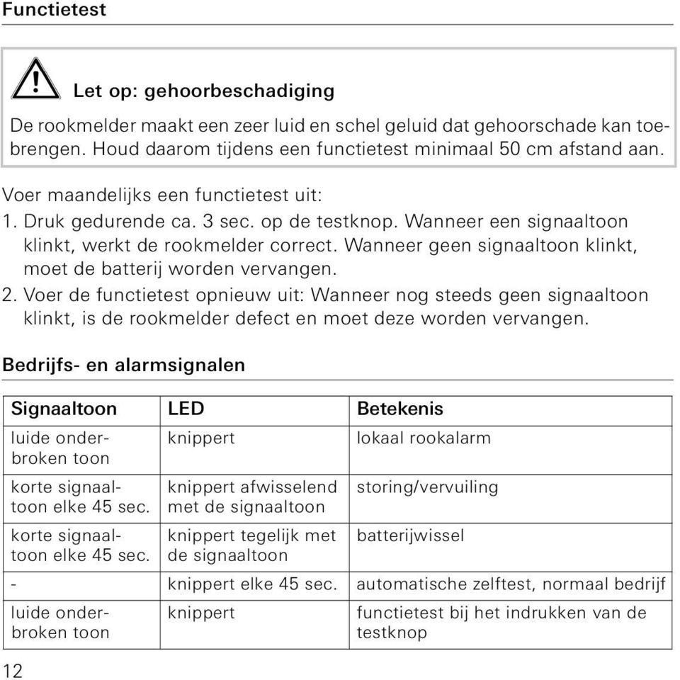 Wanneer geen signaaltoon klinkt, moet de batterij worden vervangen. 2.