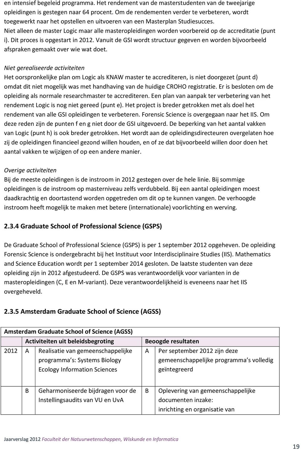 Niet alleen de master Logic maar alle masteropleidingen worden voorbereid op de accreditatie (punt i). Dit proces is opgestart in 2012.