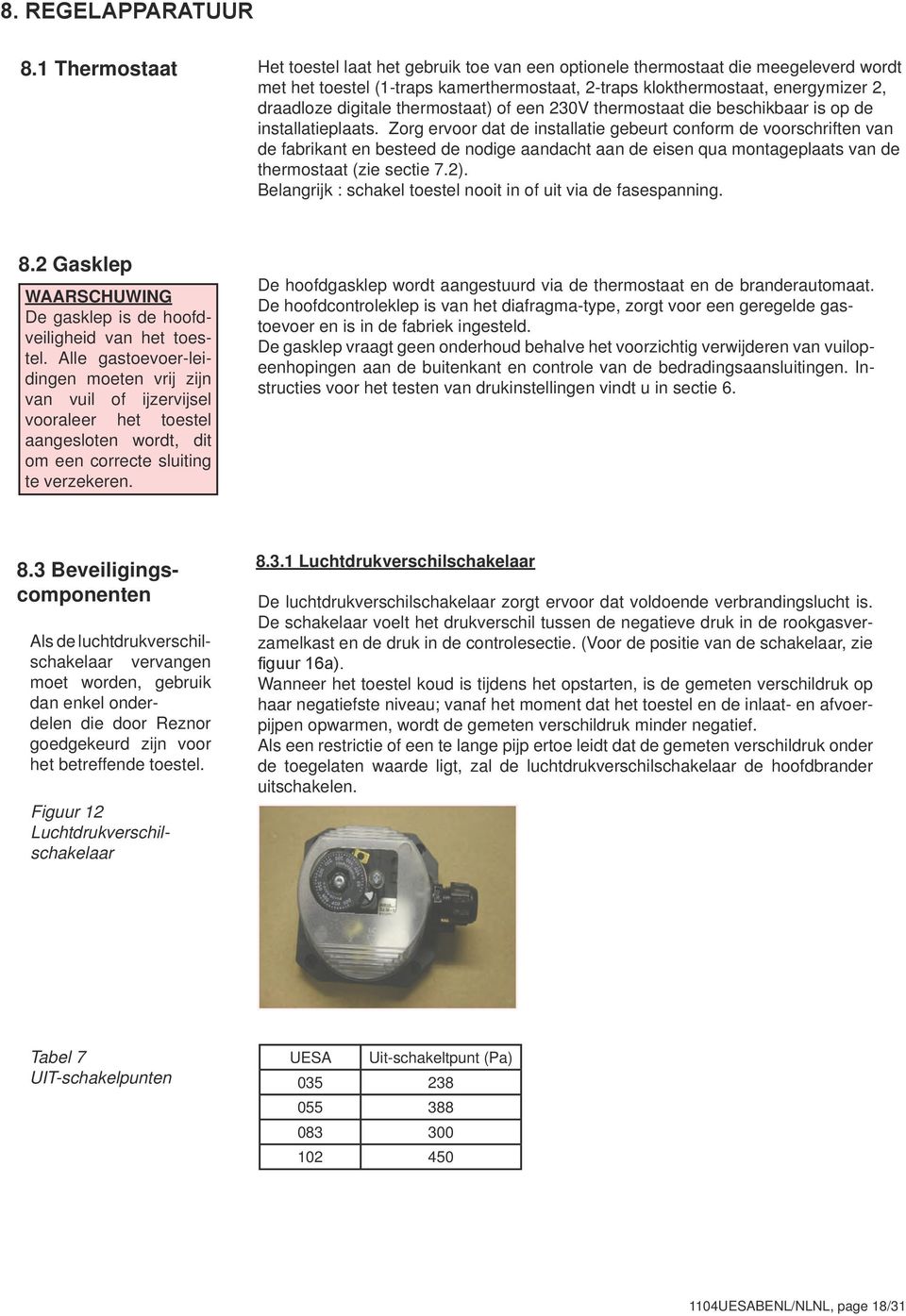 digitale thermostaat) of een 230V thermostaat die beschikbaar is op de installatieplaats.