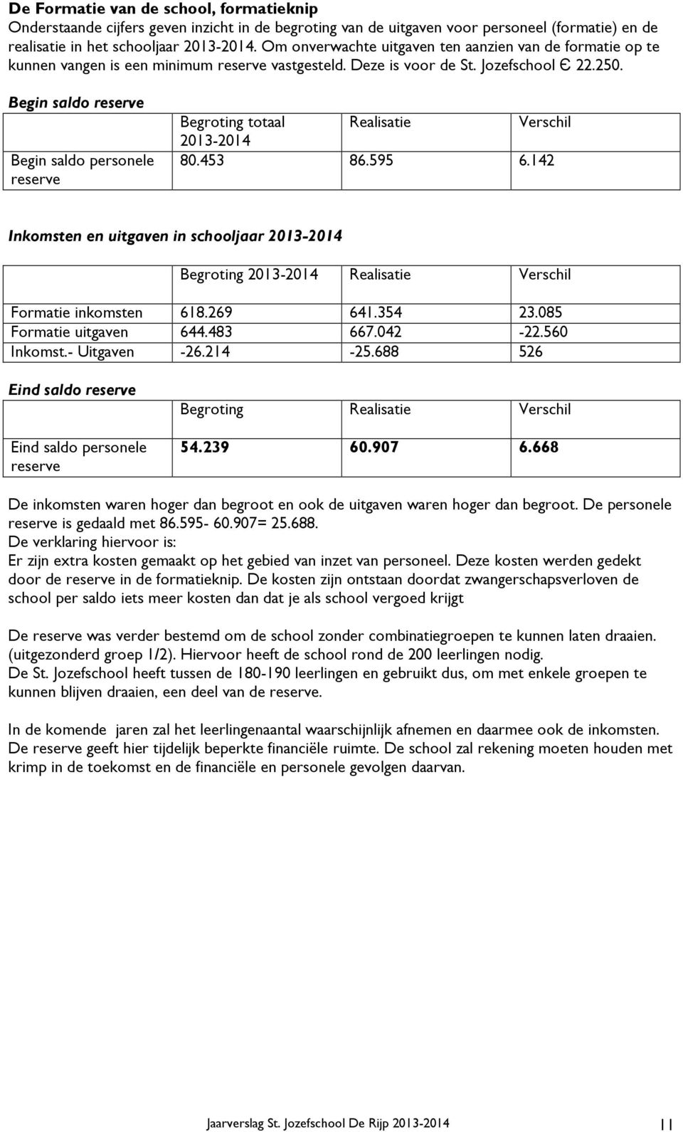 Begin saldo reserve Begin saldo personele reserve Begroting totaal Realisatie Verschil 2013-2014 80.453 86.595 6.