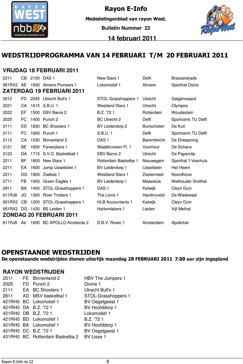 TU Delft 2111 ED 1830 BC Shooters 1 BV Leiderdorp 2 Bunschoten De Kuil 2111 FC 1600 Punch 1 S.B.U. 1 Delft Sportcentr.