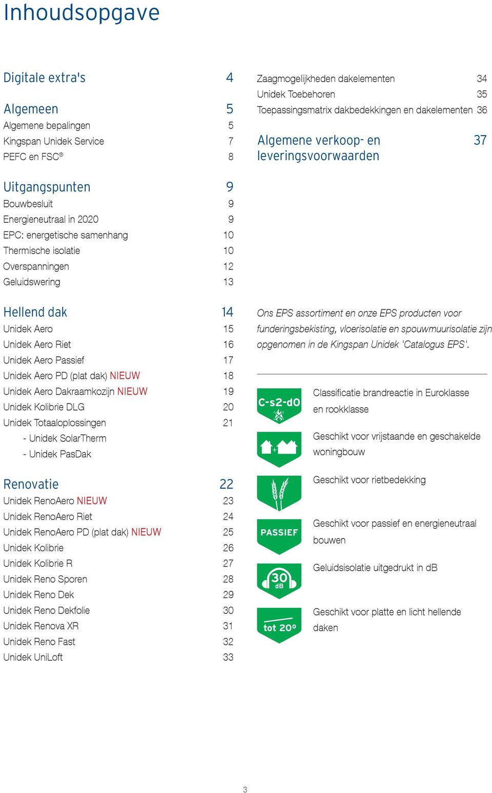 Geluidswering 13 Hellend dak 14 Unidek Aero 15 Unidek Aero Riet 16 Unidek Aero Passief 17 Unidek Aero PD (plat dak) NIEUW 18 Unidek Aero Dakraamkozijn NIEUW 19 Unidek Kolibrie DLG 20 Unidek