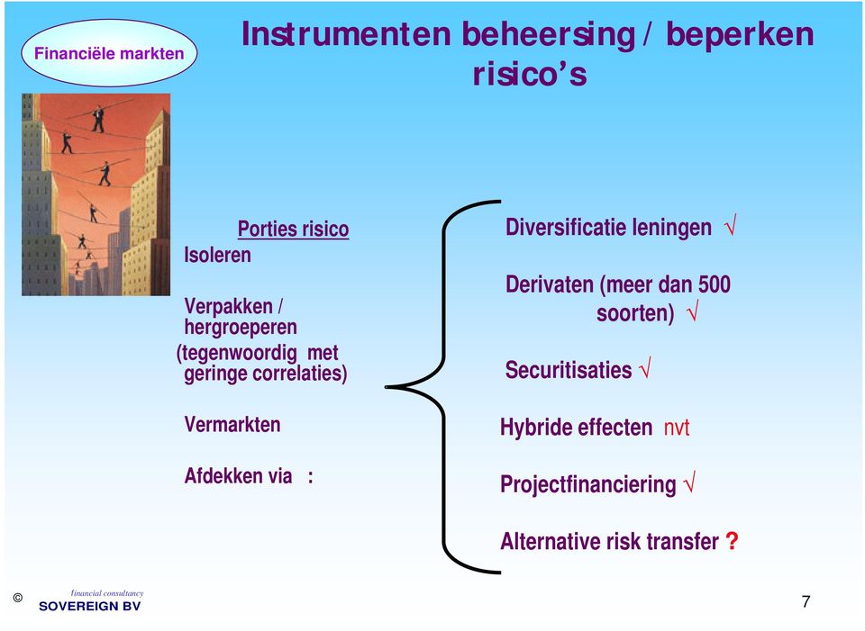 Vermarkten Afdekken via : Diversificatie leningen Derivaten (meer dan 500 soorten)