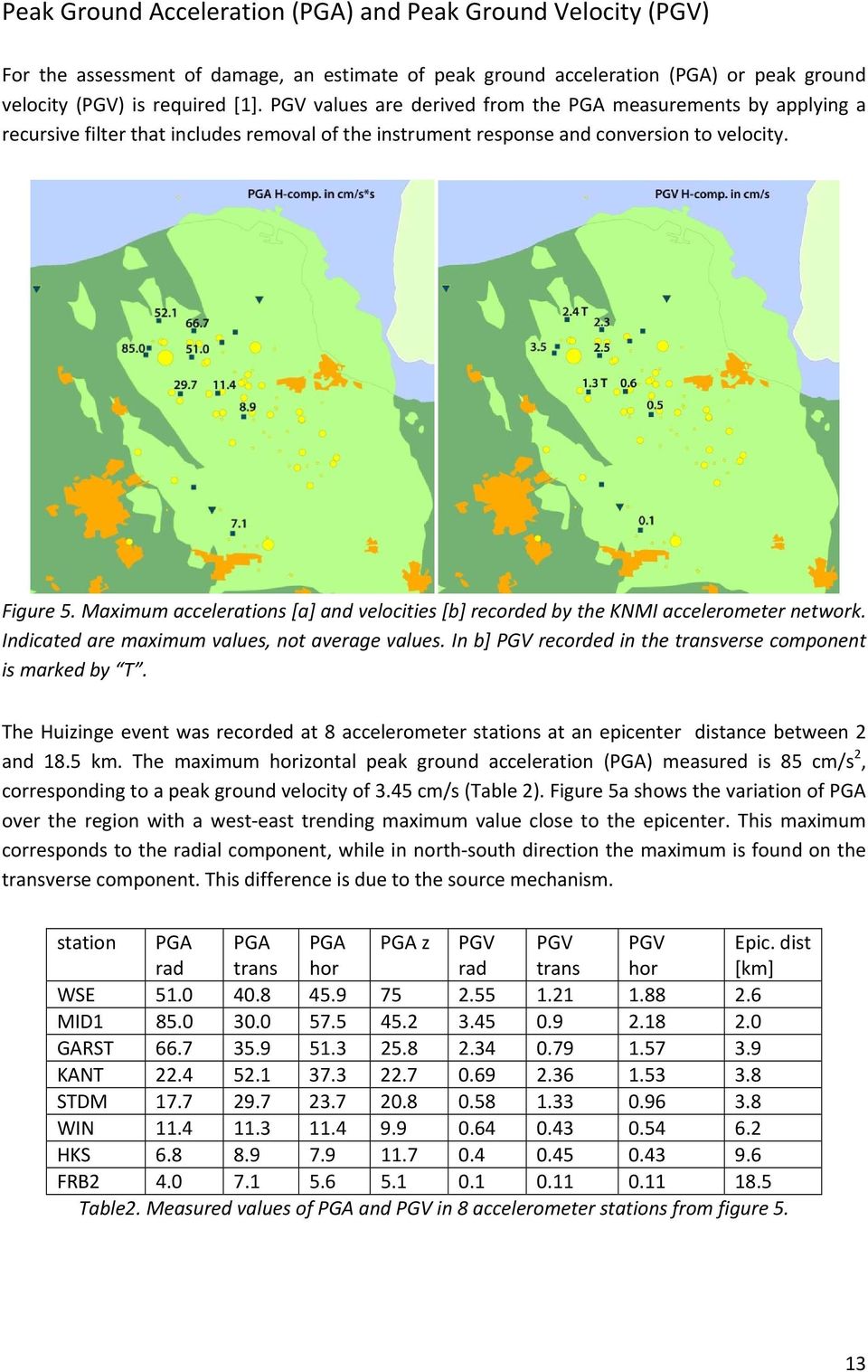 Maximum accelerations [a] and velocities [b] recorded by the KNMI accelerometer network. Indicated are maximum values, not average values.