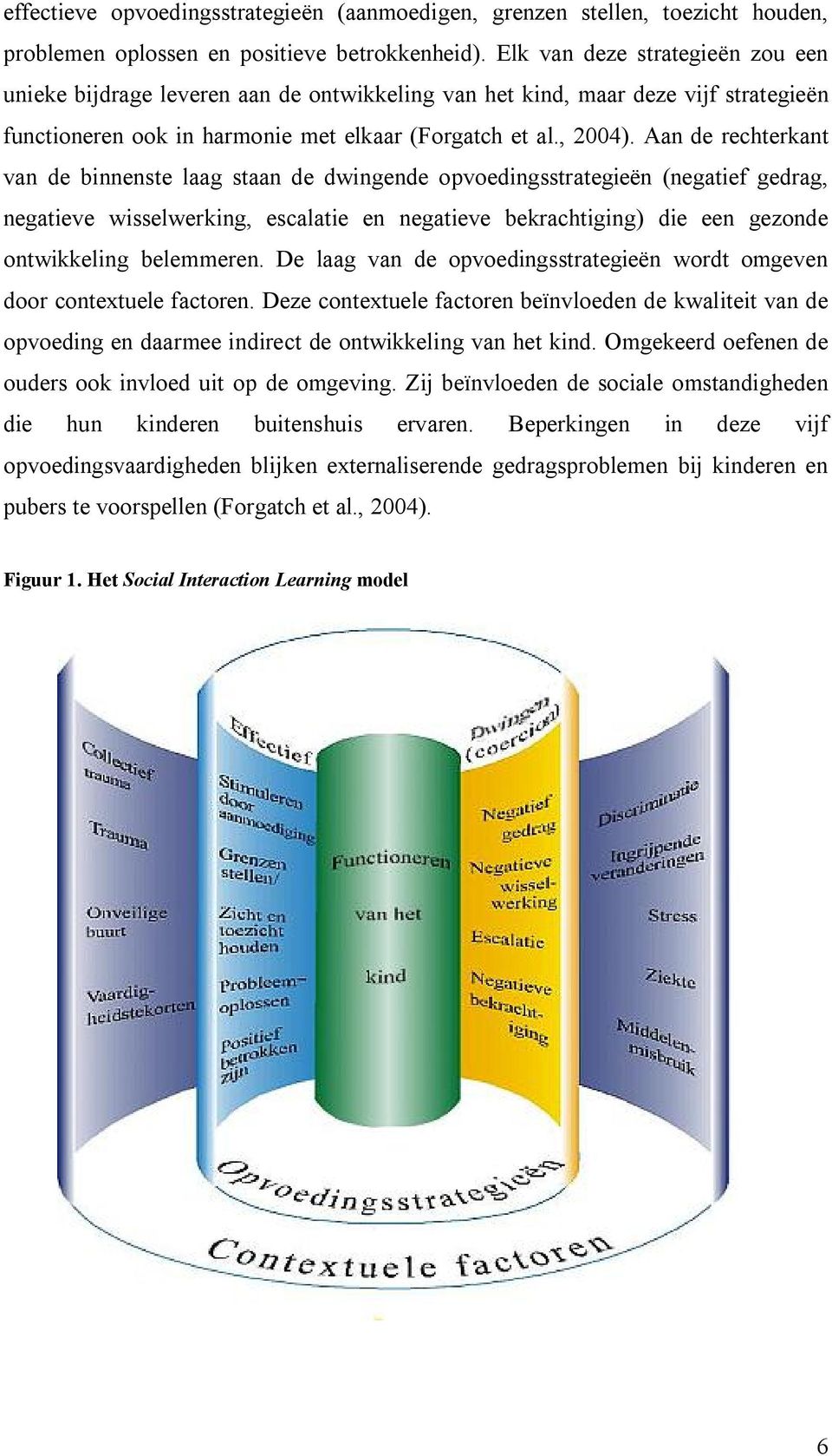 Aan de rechterkant van de binnenste laag staan de dwingende opvoedingsstrategieën (negatief gedrag, negatieve wisselwerking, escalatie en negatieve bekrachtiging) die een gezonde ontwikkeling