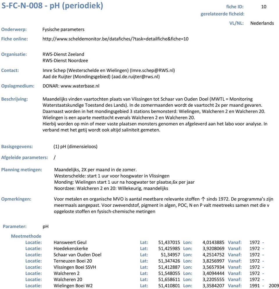 nl) DONAR: www.waterbase.nl Maandelijks vinden vaartochten plaats van Vlissingen tot Schaar van Ouden Doel (MWTL = Monitoring Waterstaatskundige Toestand des Lands).