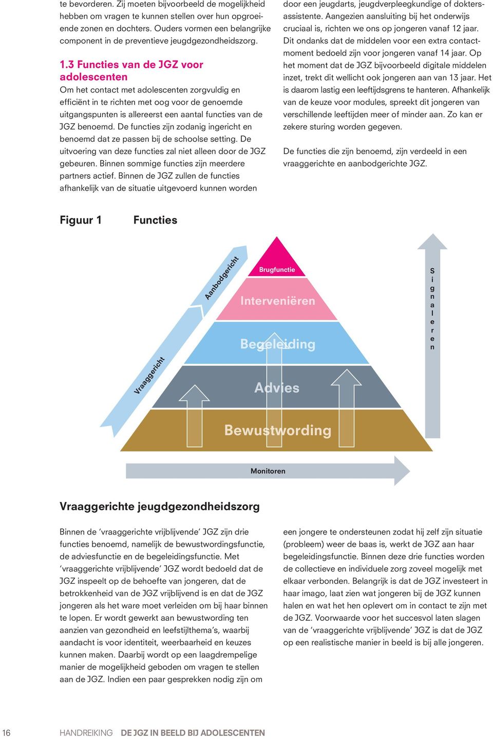 3 Functies van de JGZ voor adolescenten Om het contact met adolescenten zorgvuldig en efficiënt in te richten met oog voor de genoemde uitgangspunten is allereerst een aantal functies van de JGZ