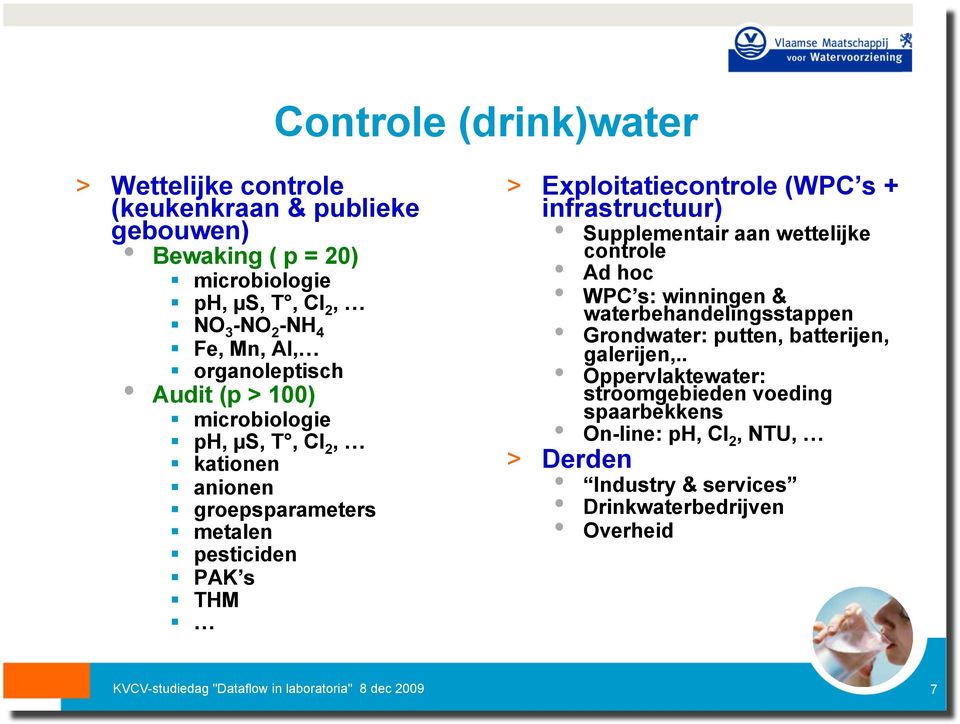 infrastructuur) Supplementair aan wettelijke controle Ad hoc WPC s: winningen & waterbehandelingsstappen Grondwater: putten, batterijen, galerijen,.
